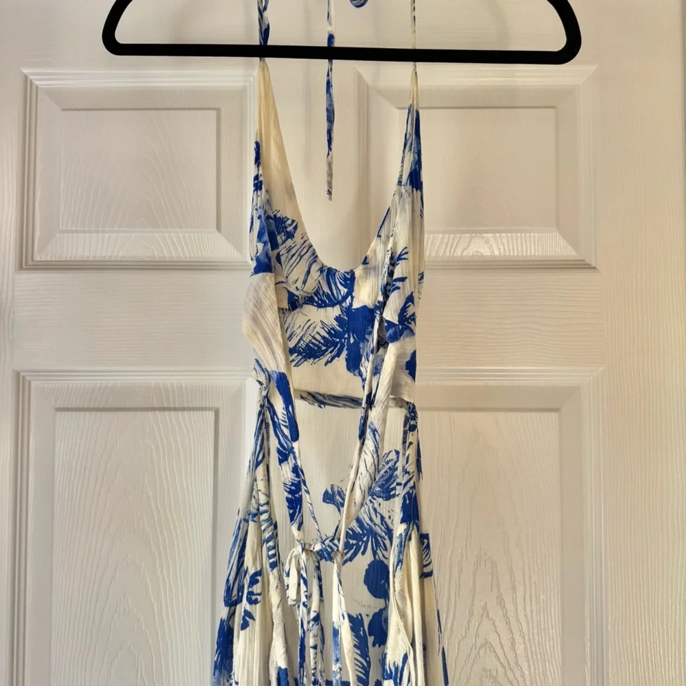Free People Lille Floral Halter Maxi Dress in Blue and White